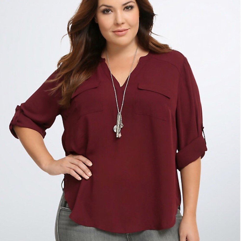 Size 1 (14-16) Torrid Merlot Georgette Blouse